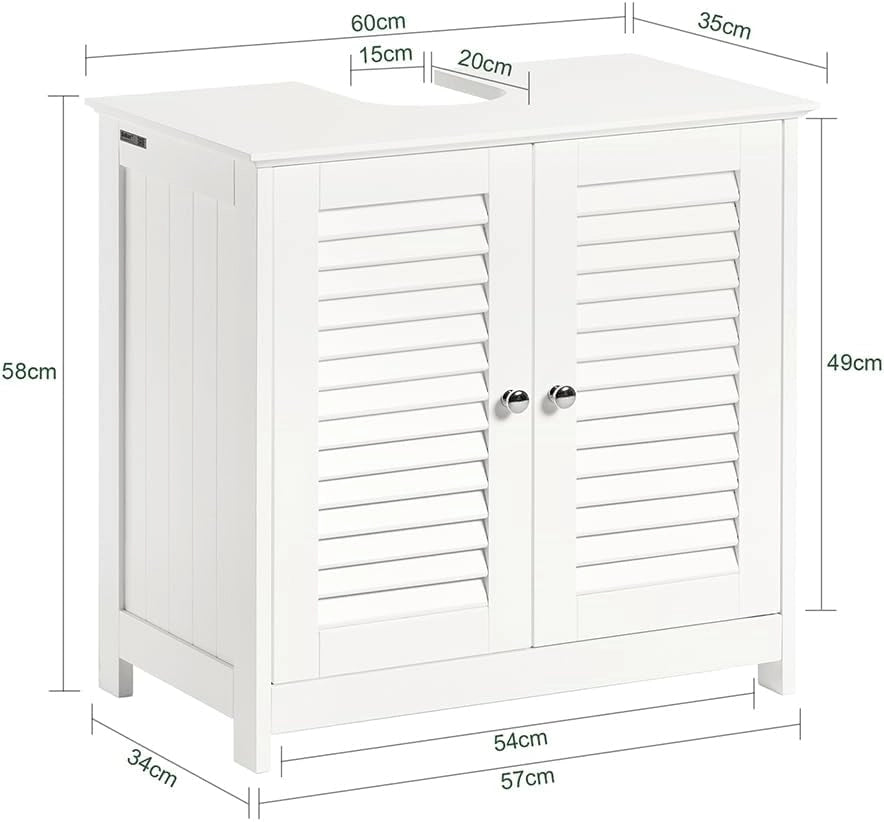 Mobile Bagno Sottolavabo - Mobiletto Bagno Salvaspazio con Mensole Regolabili, Mobile Lavabo in MDF, Antimuffa con Porta a Lamelle, per lavabo a muro, Bianco, 60x58x35cm, FRG237-W