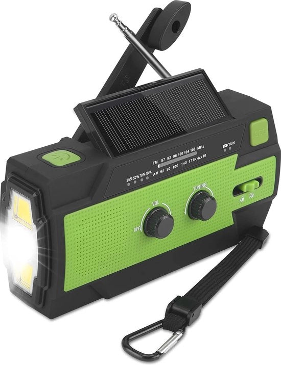 Radio solare portatile con manubrio e batteria ricaricabile - Radio da costruzione acqua resistente con lampada LED e funzione powerbank