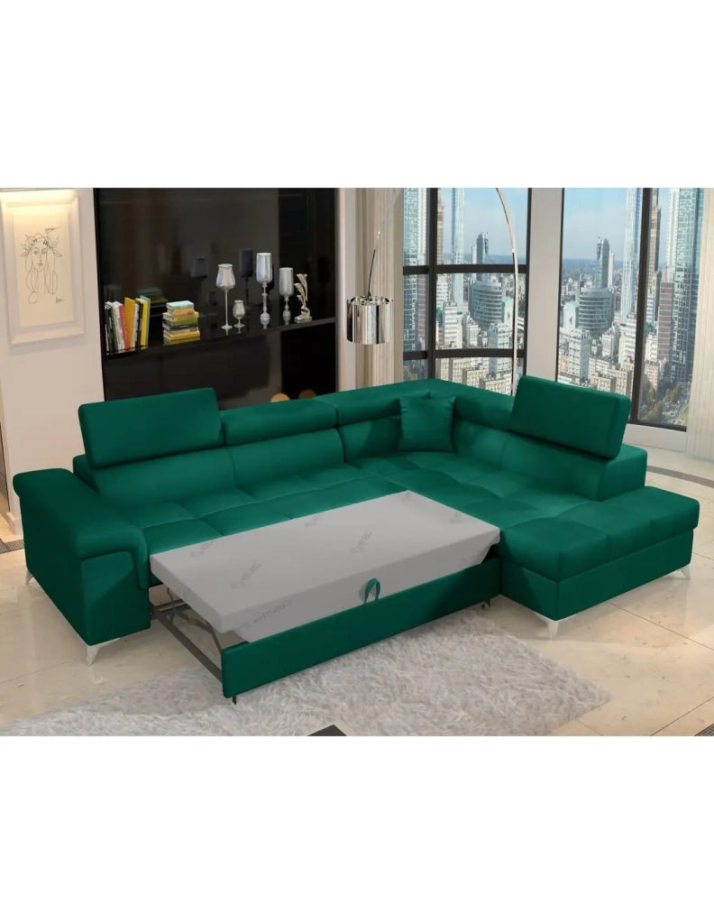 Divano angolare convertibile PALAZZO 4 posti verde scuro – angolo destro con 1 cuscino