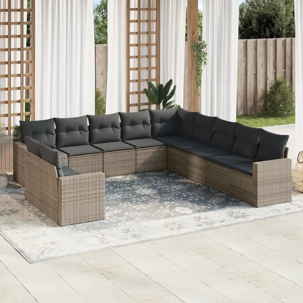Set Divani da Giardino 11 pz con Cuscini in Polyrattan Grigio 3219180