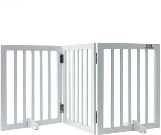 Hek per cani - Stante - Bianco - Legno - Ripiegabile - 3 pannelli - Barriera - Senza attrito - Per interni - 1530 x 610 x 245 mm