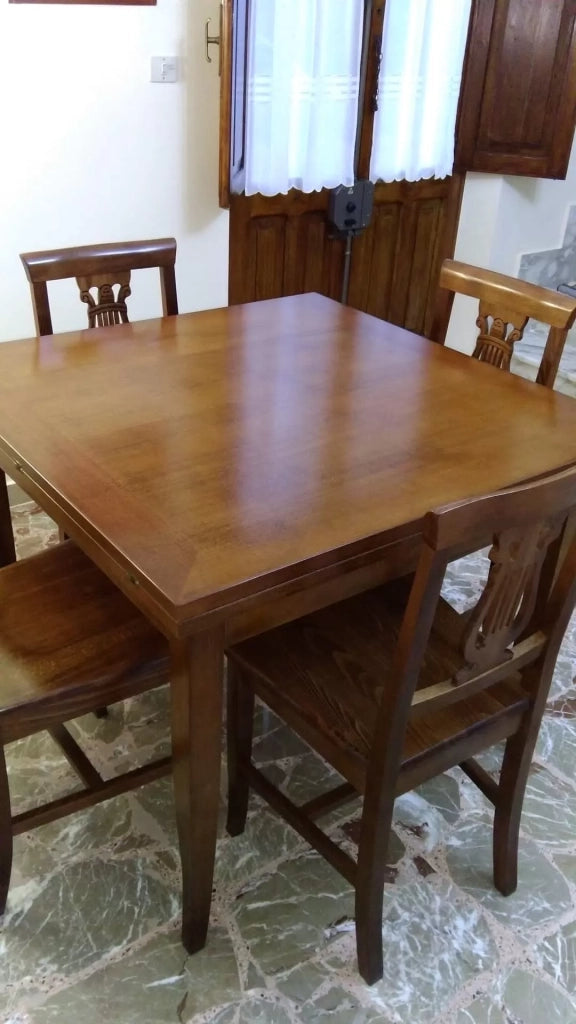 Tavolo noce gamba sciabola 90x90 allungabile a libro (14) - Mobili 2G
