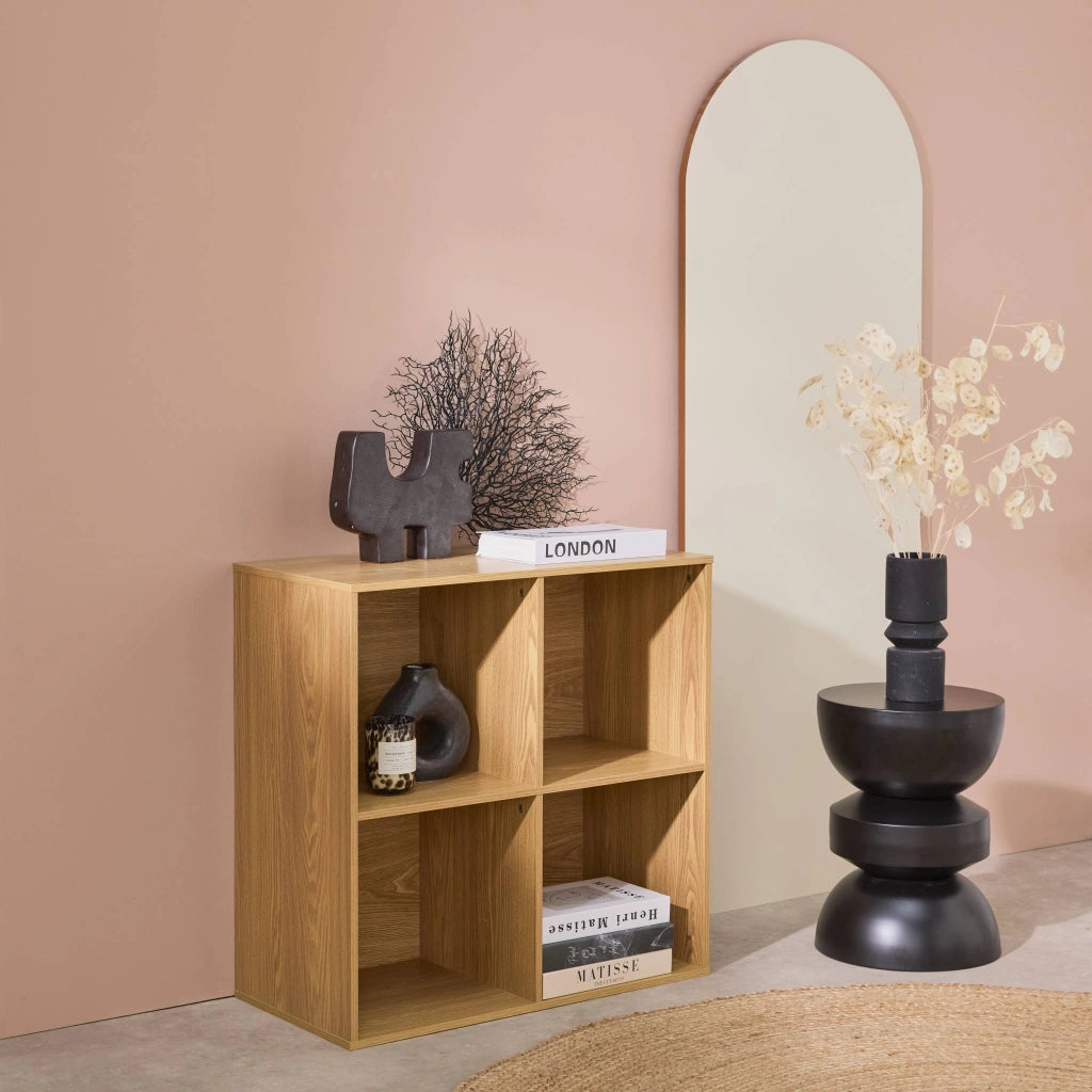Libreria modulare in legno con 4 scomparti, quercia
