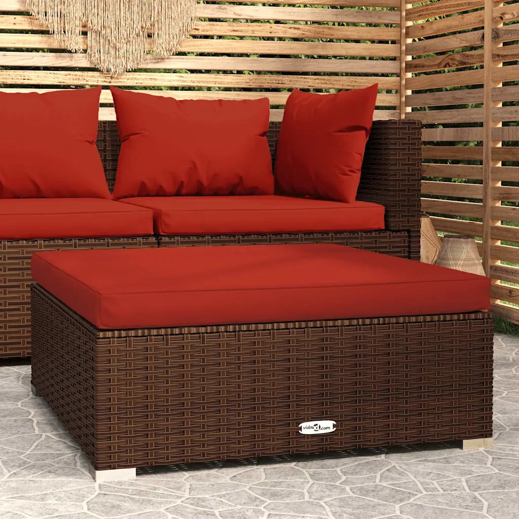 Sedia da giardino-Poggiapiedi Giardino con Cuscino Marrone 70x70x30 cm Polyrattan 593589