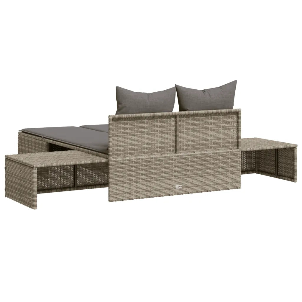 Lettino Prendisole | Sdraio da giardino | Lettino da sole Doppio con Cuscini Grigio in Polyrattan