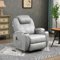 Poltrona Massaggiante e Reclinabile con Poggiapiedi e Telecomando, in Pelle PU, 89x99x106 cm, Grigio