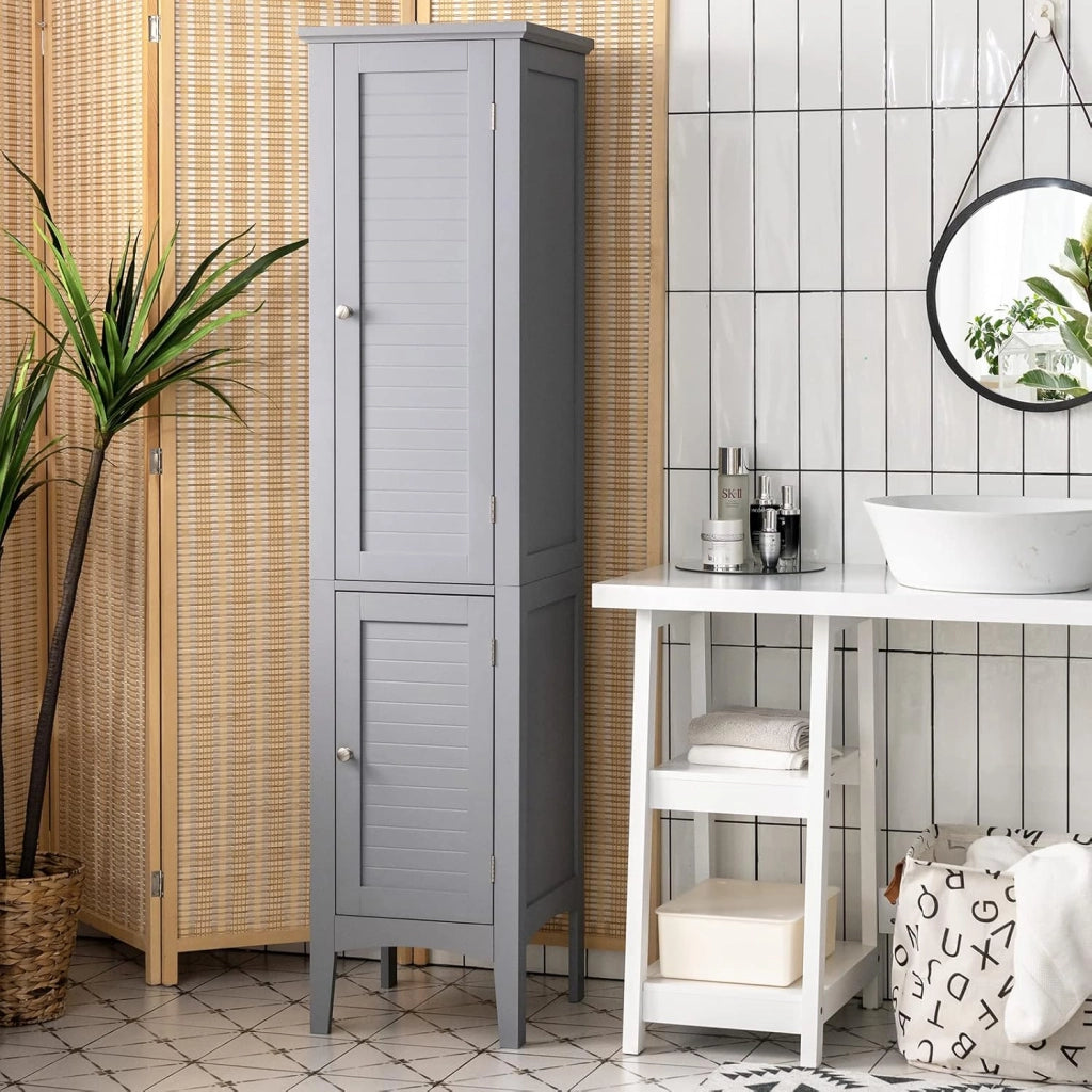 Mobile Portaoggetti da Bagno a 5 Livelli con Ante e Scomparti, Organizer per WC, Cucina e Soggiorno, 38 x 38 x 160 cm, 3 Colori