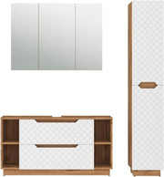 Set di mobili da bagno Lotta, Rovere/bianco con struttura in piastrelle, 3 parti