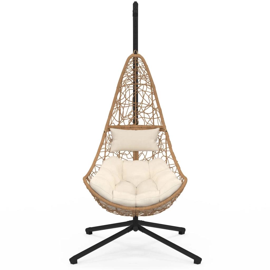 IDMarket - Poltrona sospesa a mezzaluna in rattan con cuscino ecrù