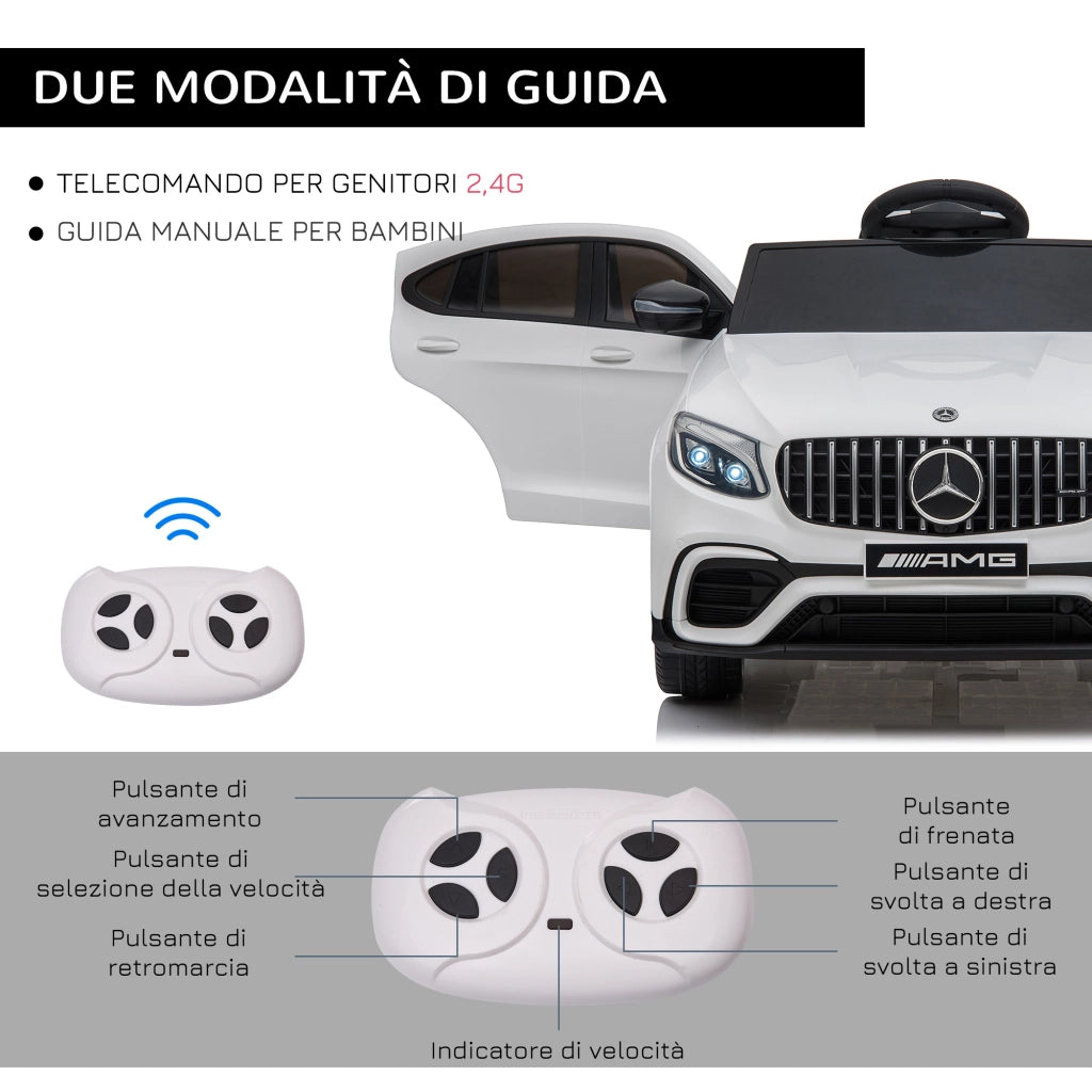 Macchina Elettrica per Bambini 3-5 Anni Mercedes con Cintura di Sicurezza e Telecomando, Bianco