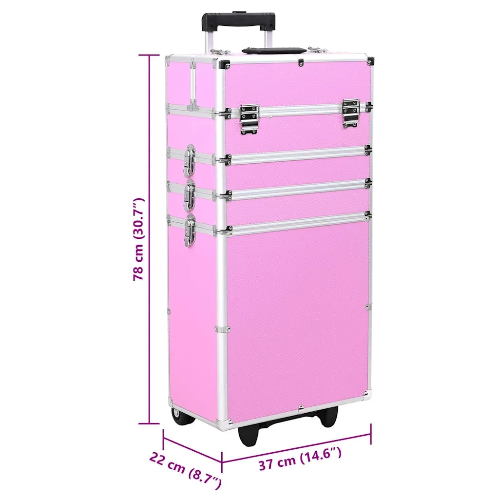 Valigia Trolley per Cosmetici Alluminio Rosa CFW1242455