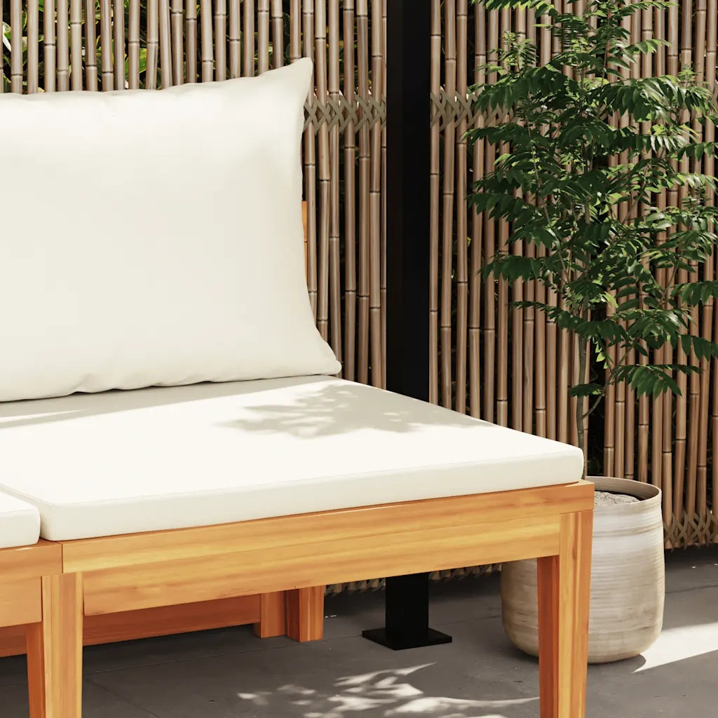 Panca Giardino e Tavolino Cuscini Bianco Crema Acacia Massello 316314