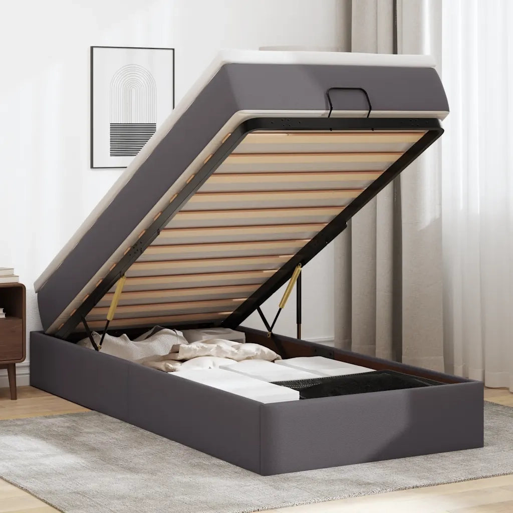 Struttura Letto Pouf con Materasso Grigio 100x200 cm Similpelle 3311024
