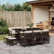 Set da Pranzo da Giardino 11 pz con Cuscini Polyrattan Marrone