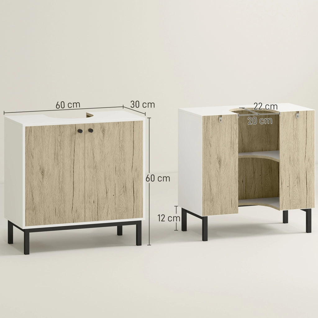 Mobile Sottolavabo Moderno con Ante ¨C Zephmum ¨C Bianco e Legno 60x30x60 cm
