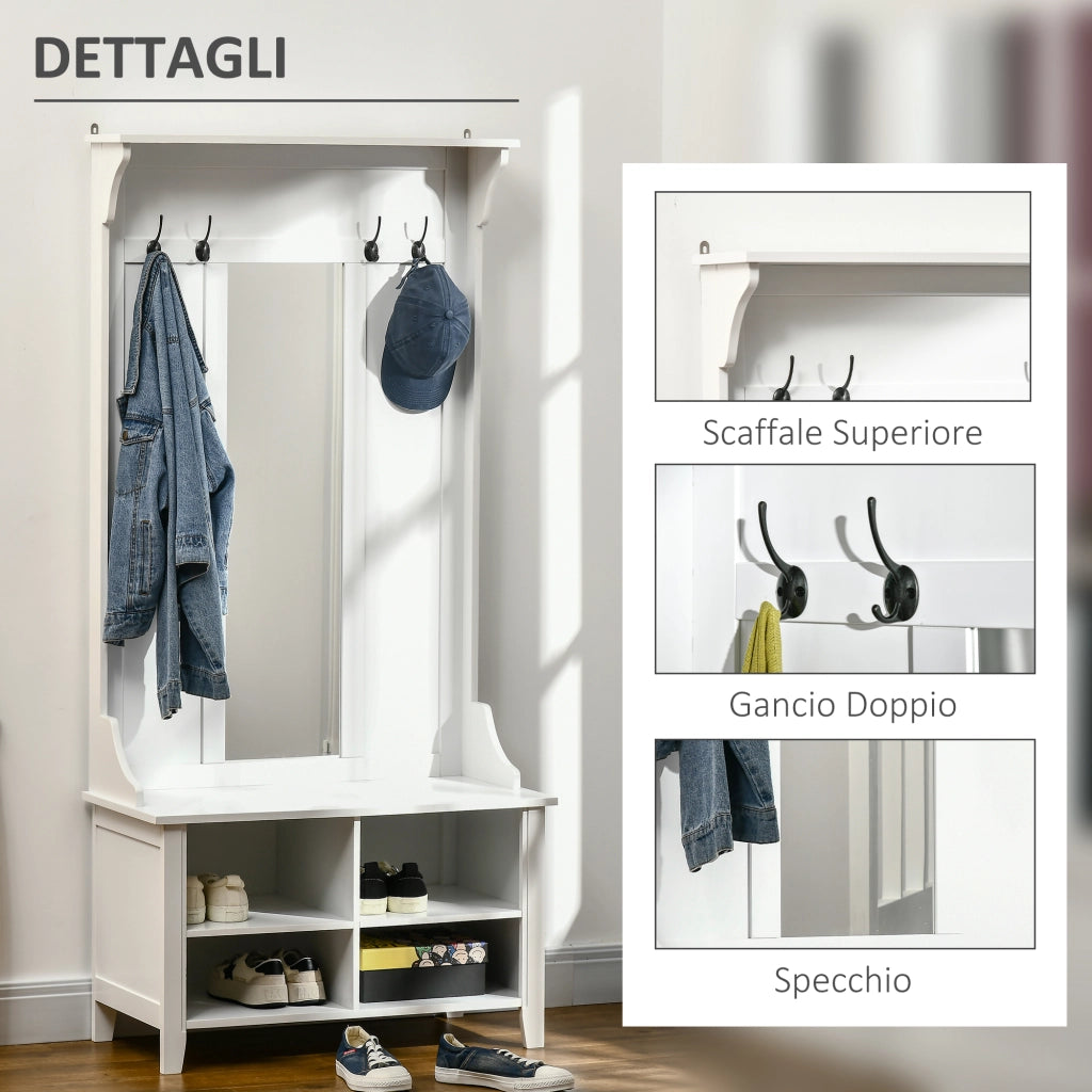 Appendiabiti Scarpiera con Specchio ¨C zephmum ¨C Legno Bianco 80x40x170cm