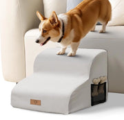 Trappola per piccoli cani, scala per cani con 2 gradini per letto e divano, trappola per animali a alta densità di schiuma, scala portatile per cani con copertura lavabile (bianca)