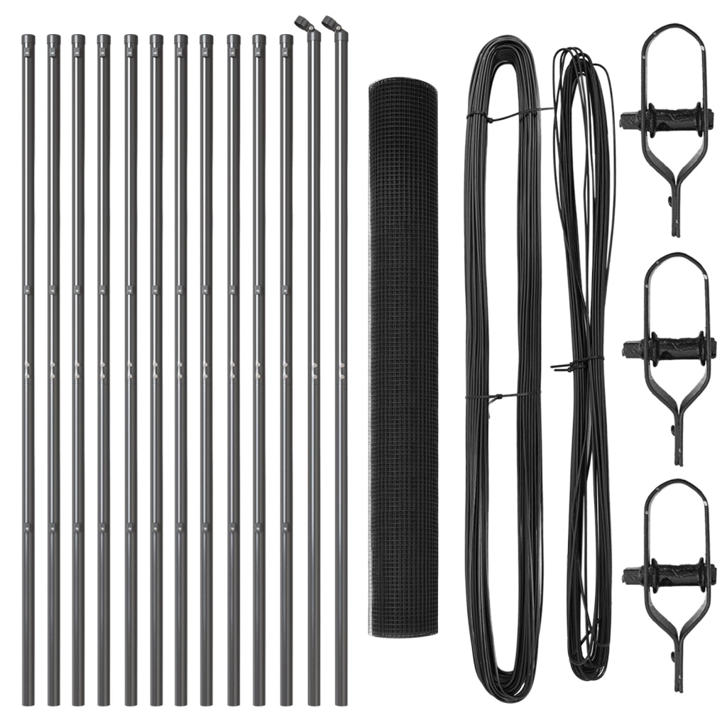 Set di Palo per Recinzione Set di 2 Grigio Metallo, Plastica
