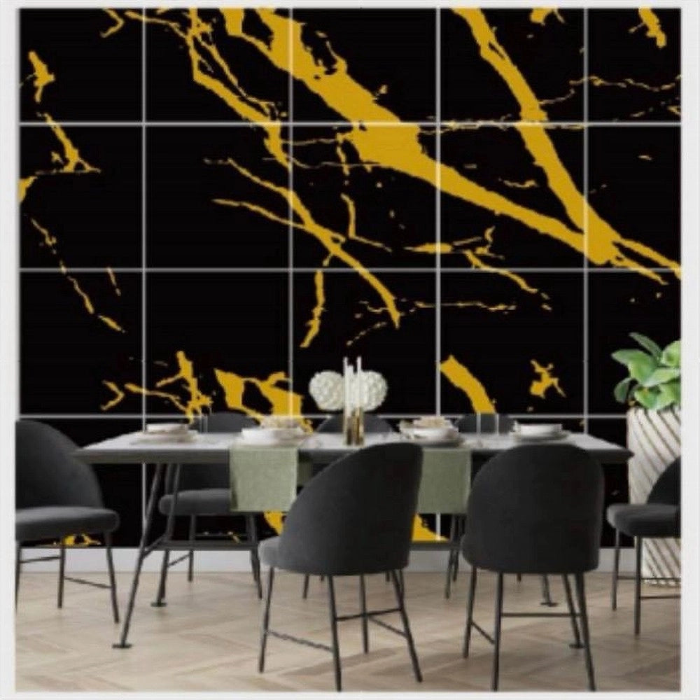 Trade Shop - Pannello Adesivo Effetto Marmo Nero Striato Oro Pareti Paraschizzi 300x60cm Stanza -