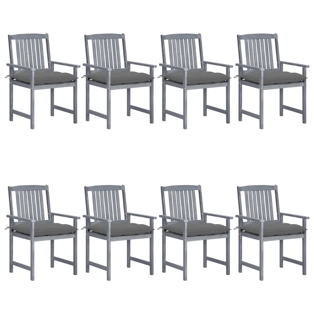 Sedie da Giardino con Cuscini 8 pz in Massello di Acacia Grigie cod mxl 7348