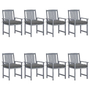 Sedie da Giardino con Cuscini 8 pz in Massello di Acacia Grigie cod mxl 7348