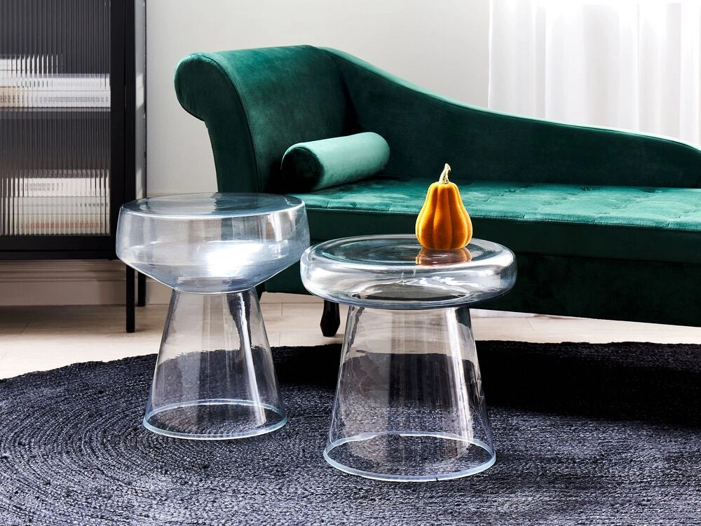 Set di 2 Tavoli da caffè in vetro trasparente moderno di forma ovale design moderno contemporaneo