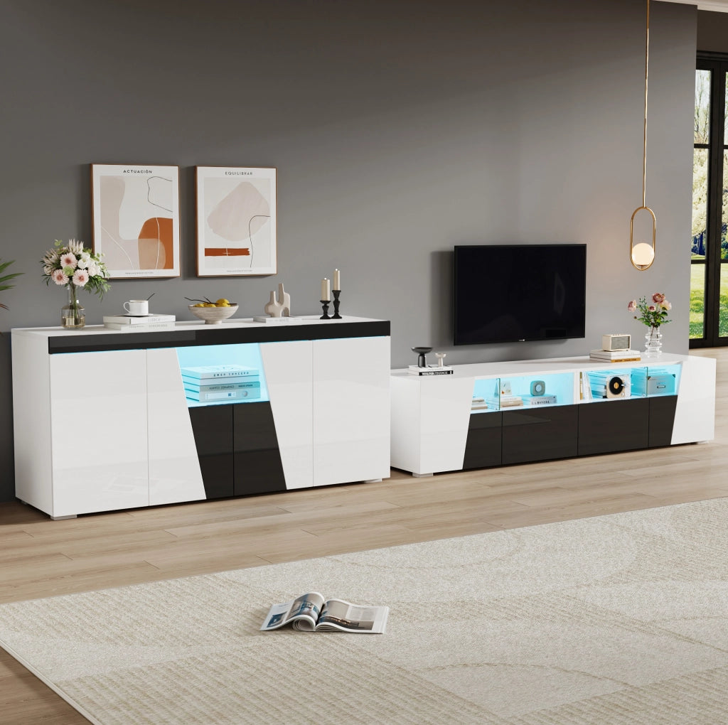 Combinazione mobile TV con LED; 180 x 38;5 x 45 cm; bianco e nero