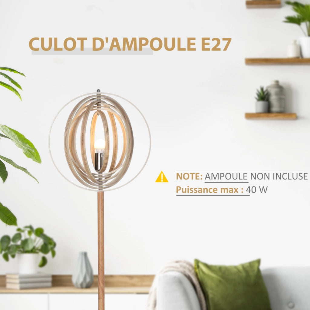 Lampada da Terra Circolare ¨C zephmum ¨C Legno Chiaro ?38x160cm 40W