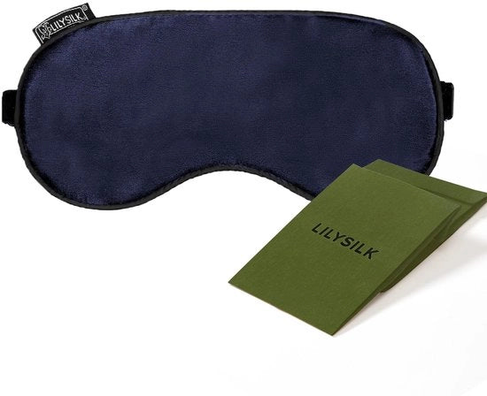 Slaapmasker in Seta 100% con Foderatura Naturale in Seta, con Cintura Regolabile, per Uomo e Donna, colore Blu Scuro.