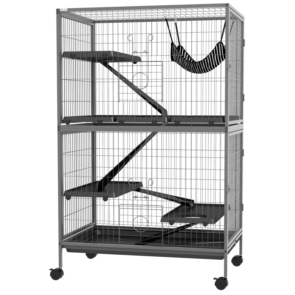 Gabbia per piccoli animali con amaca ¨C Zephmum ¨C Grigio Metallo Plastica 80x52x128 cm
