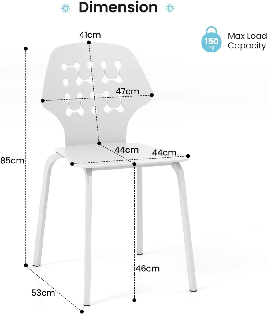 Set di 4 sedie da sala da pranzo, sedia da cucina in PP e metallo, sedia portatile ergonomica con schienale allungato, sedia da pranzo senza braccioli, carico 150 kg (bianco)