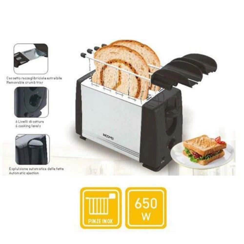 Trade Shop - Tostapane In Acciaio Tostiera Con Pinze Per Toast 2 Fette Toaster Piastra 650w -