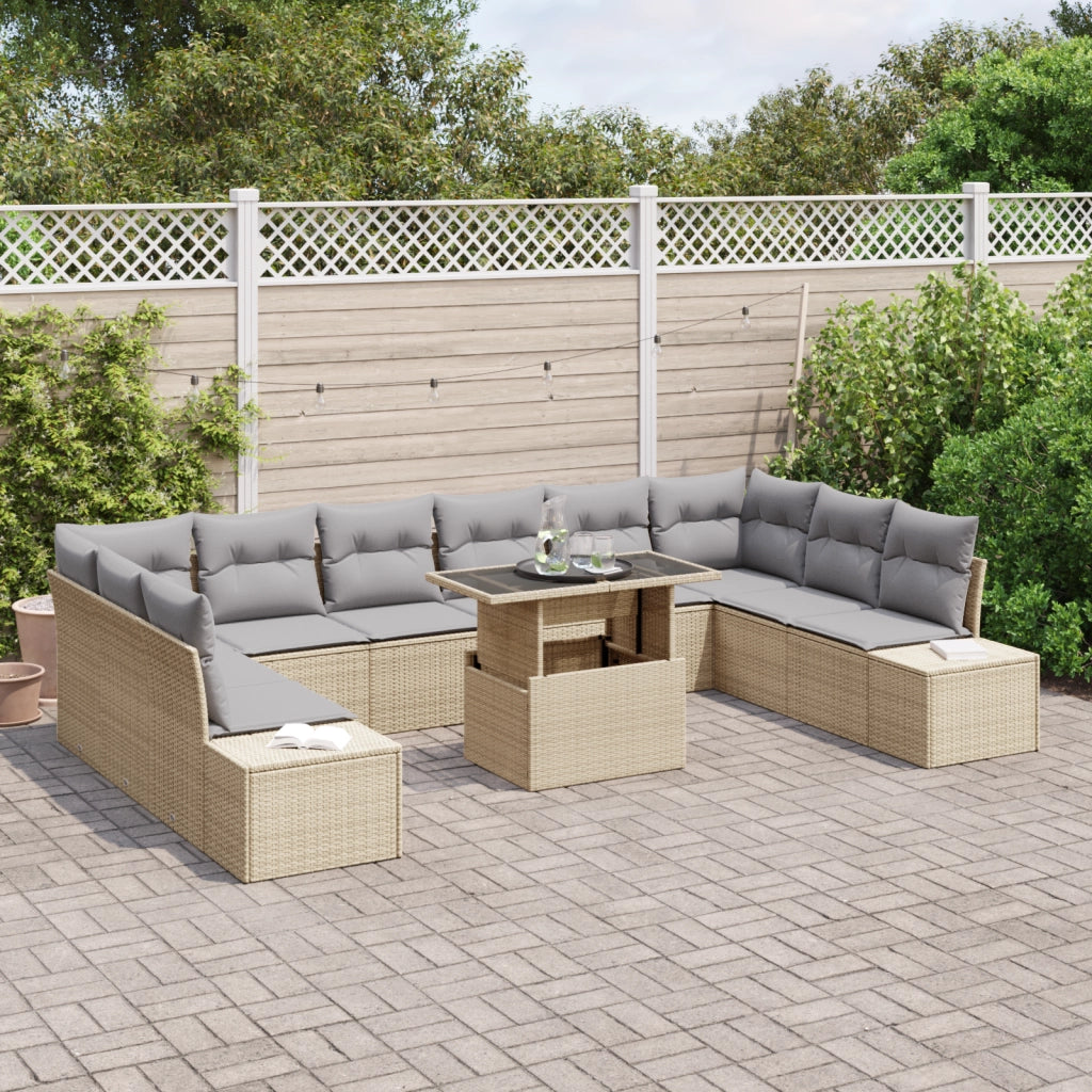 Set di divani da giardino 11 pezzi con cuscini beige in rattan