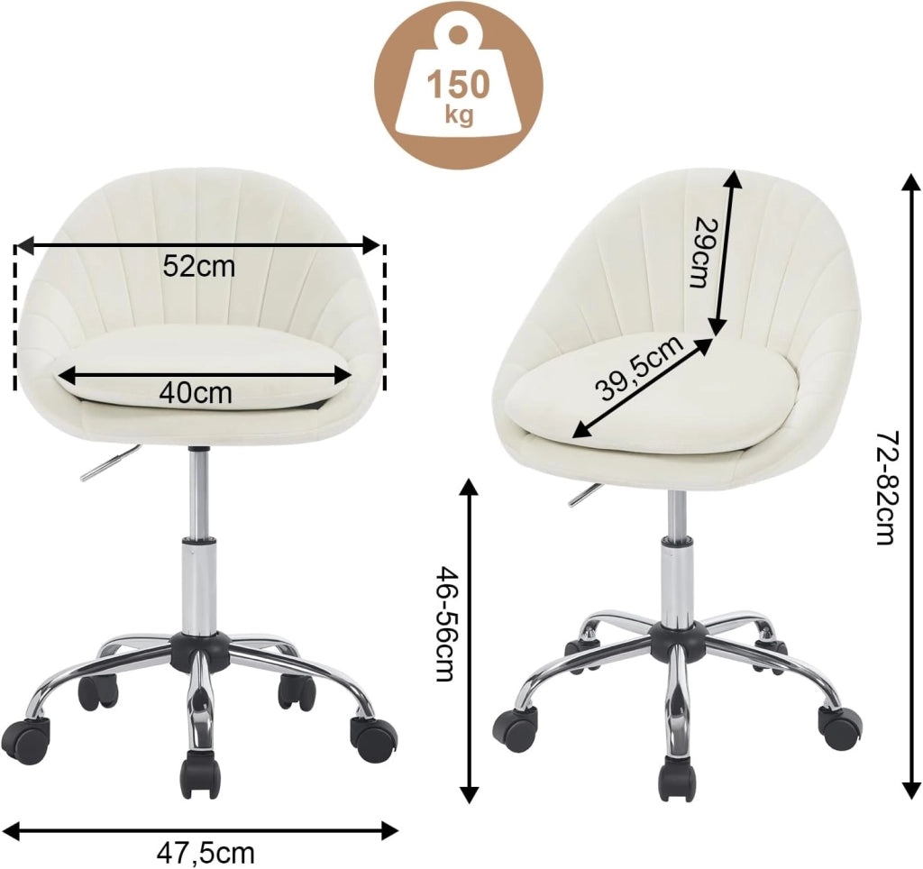 Sedia da Scrivania per Casa Regolabile in Altezza con Rotelle, Sedia Trucco Girevole Ergonomica, Ufficio, Camera da Letto, Studio, Velluto, Crema, BS167cm