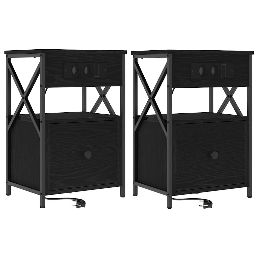 Set di 2 Comodini | Armadio da Notte | Mobiletto da notte con cassetto Rovere Nero 40 x 31 x 60 cm