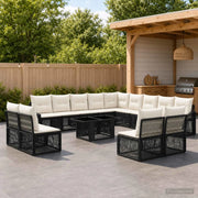 Set Divano da Giardino 14 pz Nero e Bianco Crema polyrattan 3437326