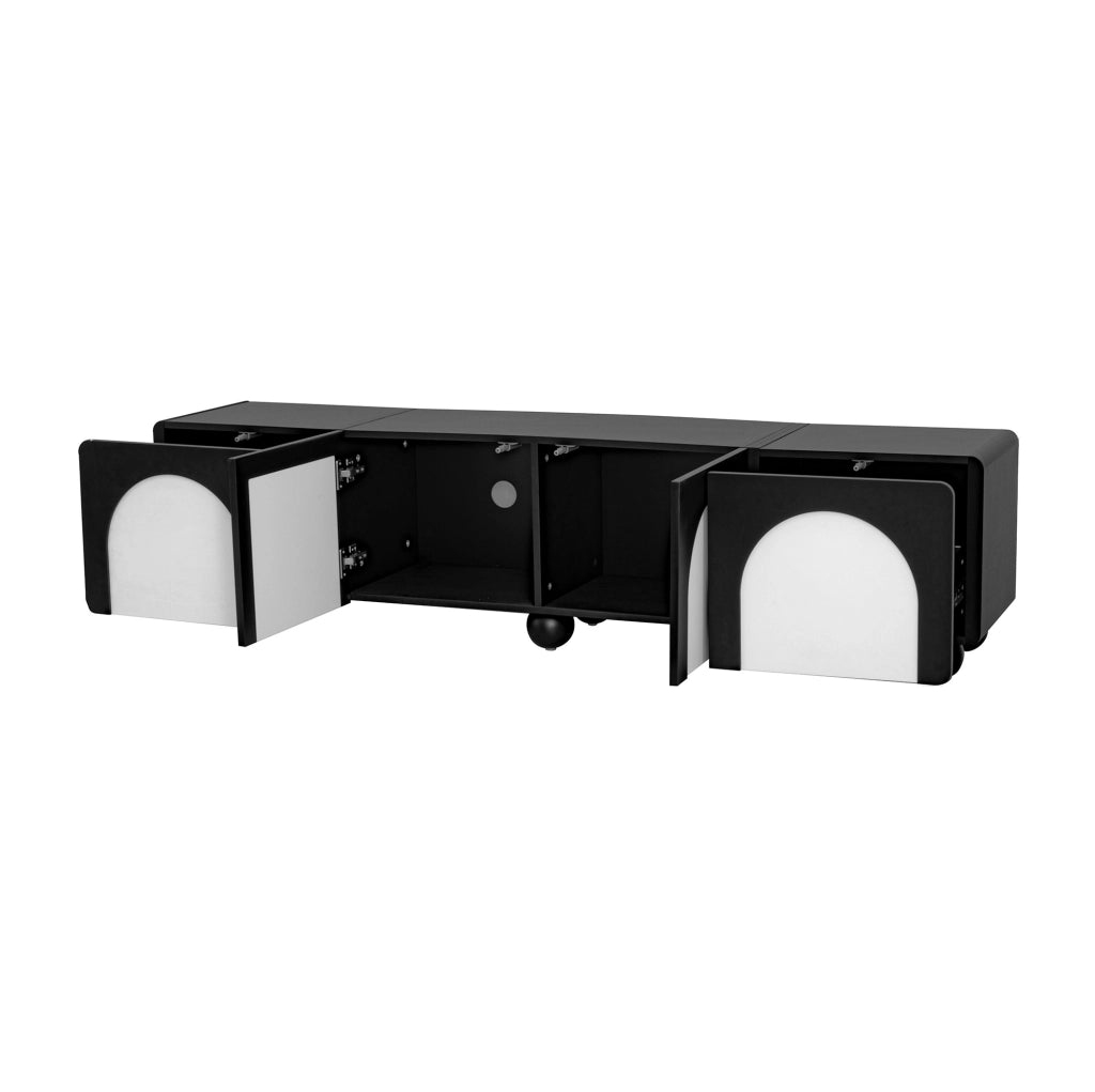 Mobile TV con 2 cassetti e 2 ante; 180x38x45 cm; MDF; nero e bianco