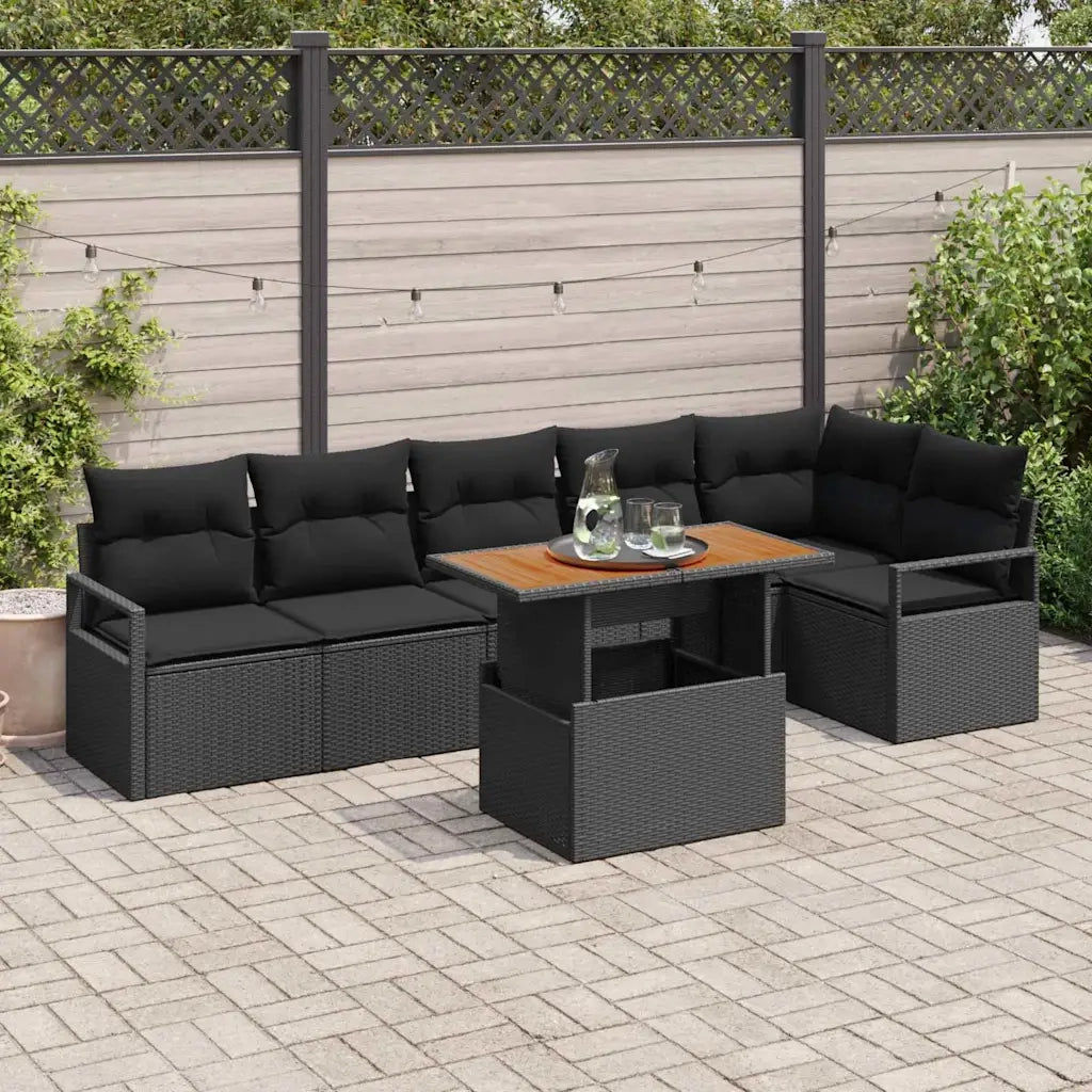 Set Divano da Giardino con archiviazione 7 pcs Nero Poly Rattan