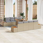 Set da Pranzo da Giardino a 9 Pezzi con Cuscini Beige in Rattan Sintetico e Acacia