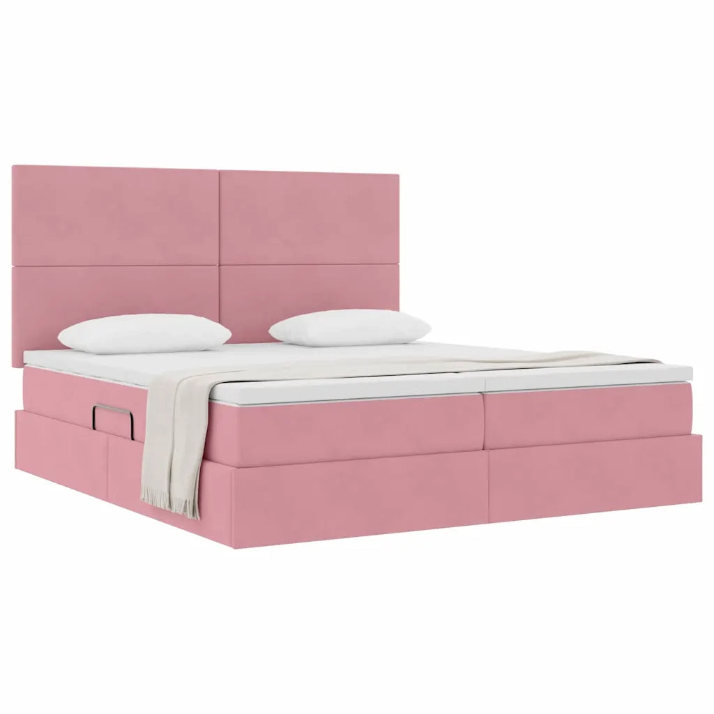 Letto con Contenitore con materasso Rosa 180 x 200 cm Velluto
