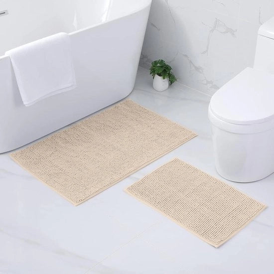 Set di asciugamani per bagno in chenille morbidi e antiscivolo da lavare, 40x60 cm + 60x90 cm, beige, 2 pezzi.