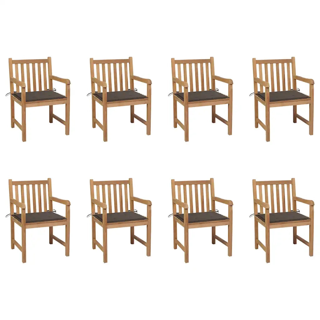 Sedie da Giardino 8 pz e Cuscini Grigio Talpa Massello di Teak cod mxl 8363