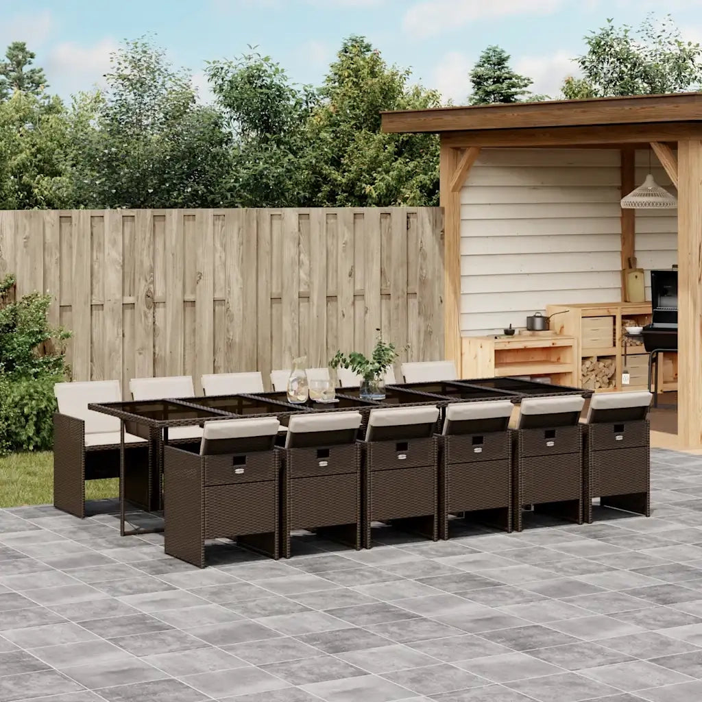 Set da Pranzo da Giardino 13pz con Cuscini Marrone Polyrattan 3210585