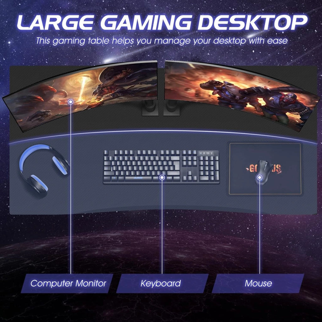 Scrivania da gaming, scrivania ergonomica per computer, tavolo videogiochi con porta bicchiere porta cuffie e tappetino per il mouse, postazione da gamer