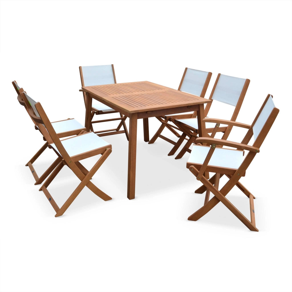 Set tavolo da giardino rettangolare allungabile in legno con 6 sedie,