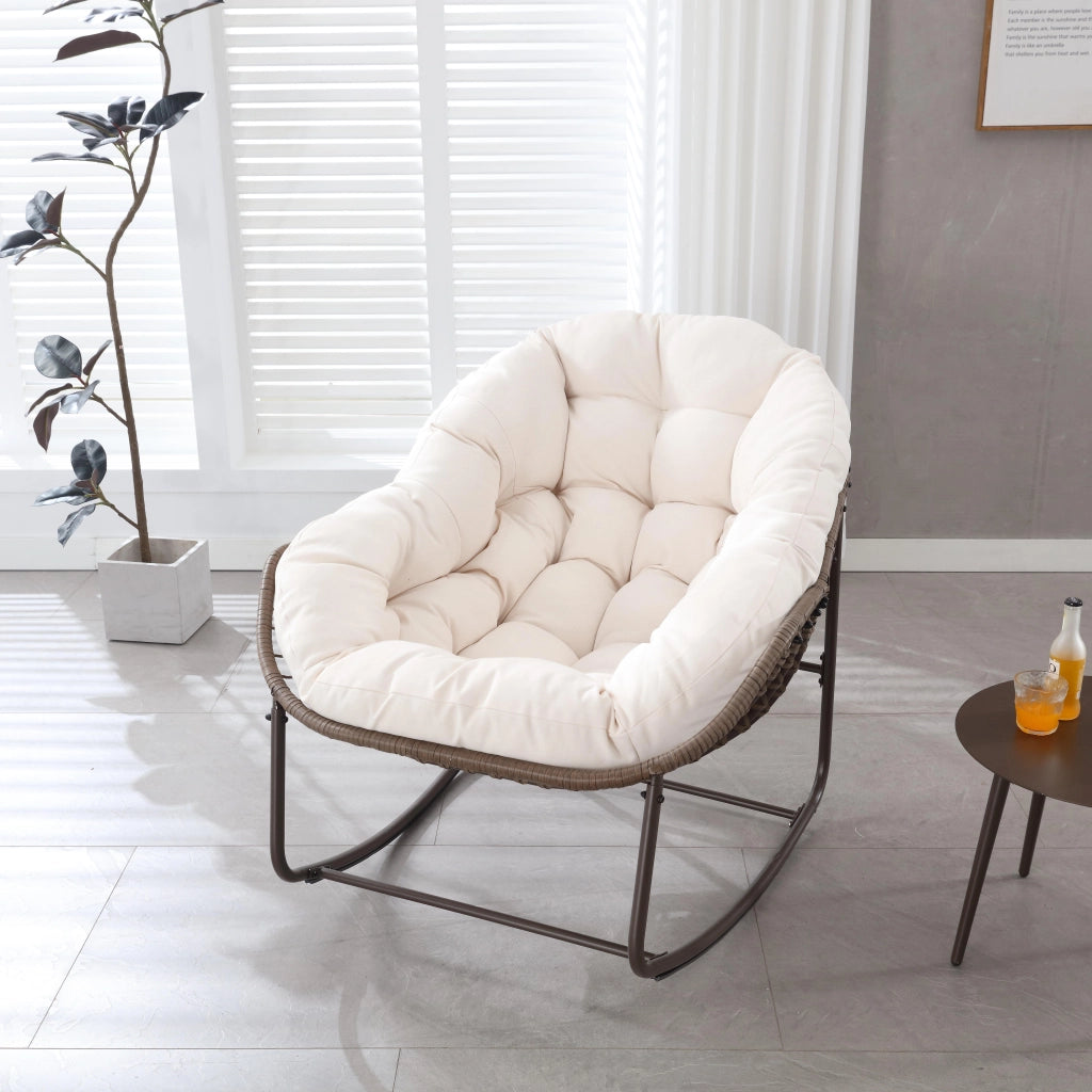 Poltrona a dondolo da esterno a uovo con cuscino spesso; acciaio bianca 78 × 106 × 90 cm