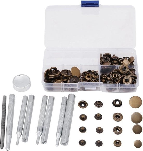 Set di Chiusura Drukknoop + Strumento di Installazione - 40 pezzi di Diversi Tipi - Accessori per Abbigliamento.