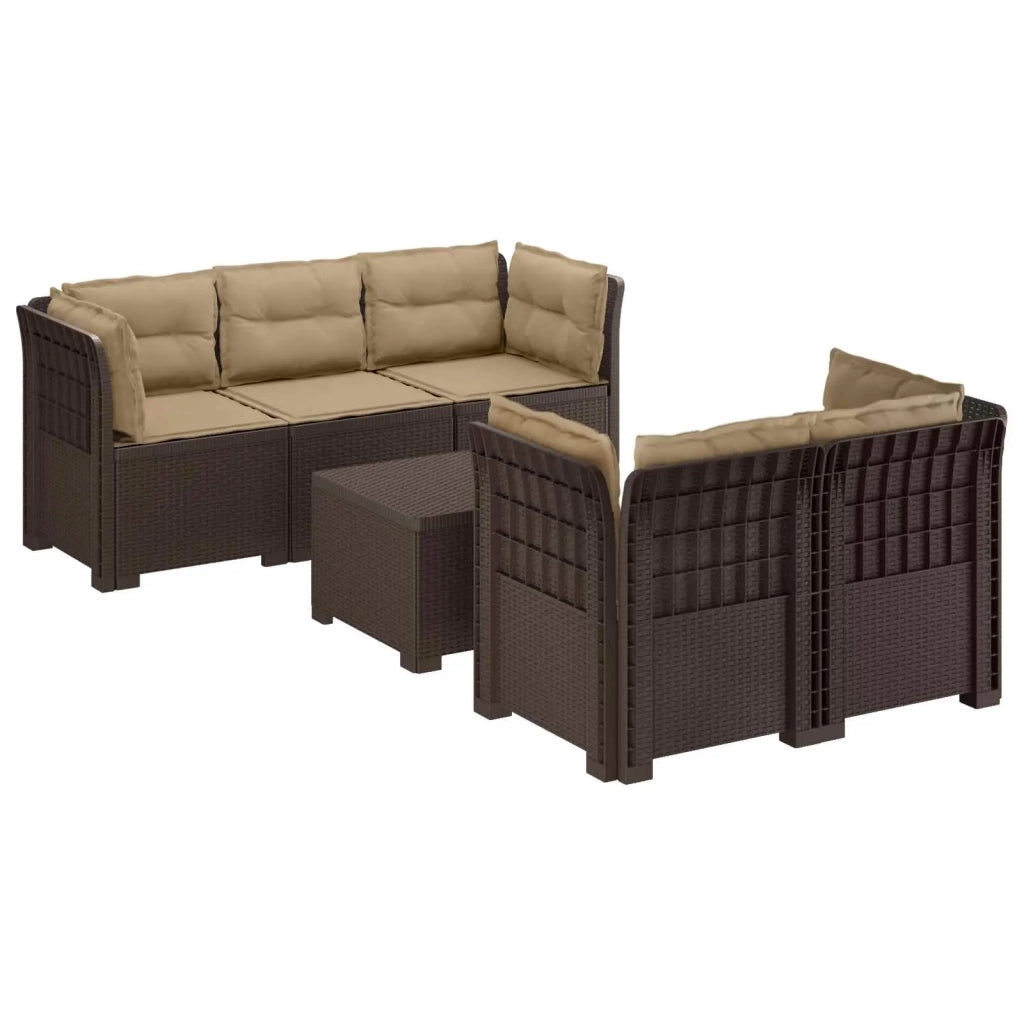 Divano da Giardino 5 Posti con Cuscini Stile Rattan PP Marrone 3443912