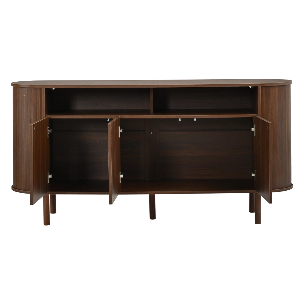 Credenza sideboard 160x40x78,5 cm in color noce con 3 ante ondulate e 2 vani a giorno