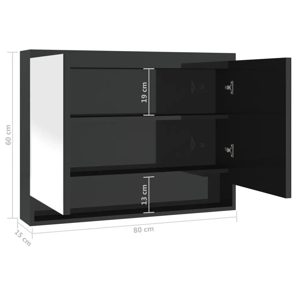 Armadietto a Specchio per Bagno 80x15x60 cm MDF Nero Lucido cod mxl 77834